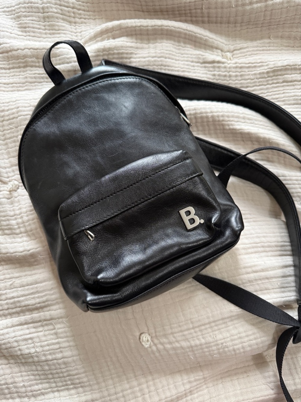 Balenciaga Black Leather Mini Backpack with 'B.' Logo
